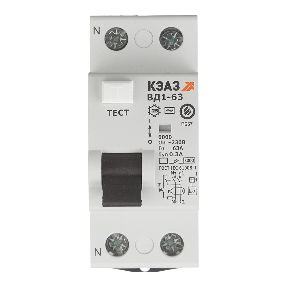 original-34657.jpg УЗО КЭАЗ OptiDin ВД1-63 63А 1P+N тип AC 300 мА 4,5 кА (221922) — изображение 1
