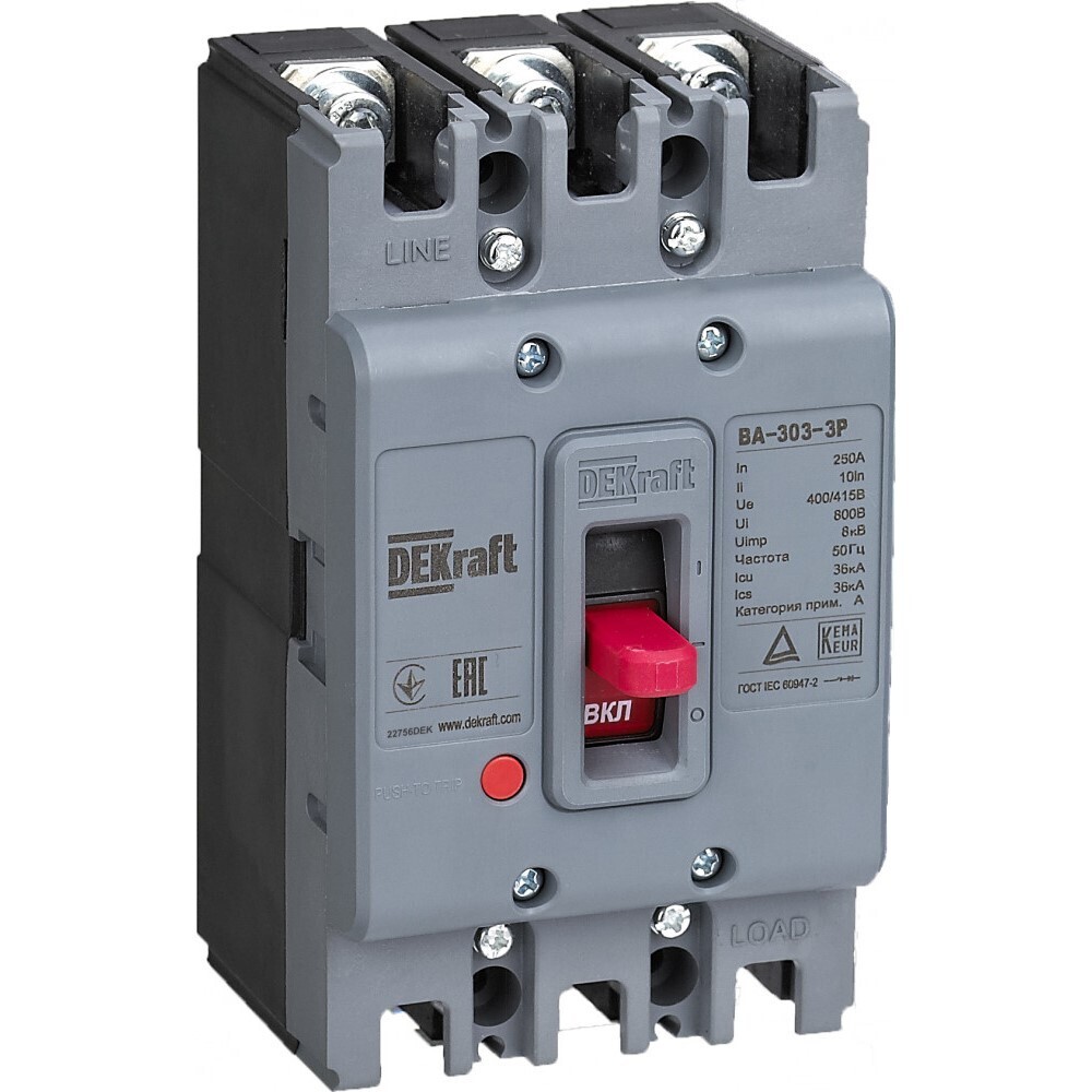 original-3486.jpg Автоматический выключатель в литом корпусе Dekraft ВА-303 3P 250А тип D 36 кА 415 В (22756DEK) — изображение 1