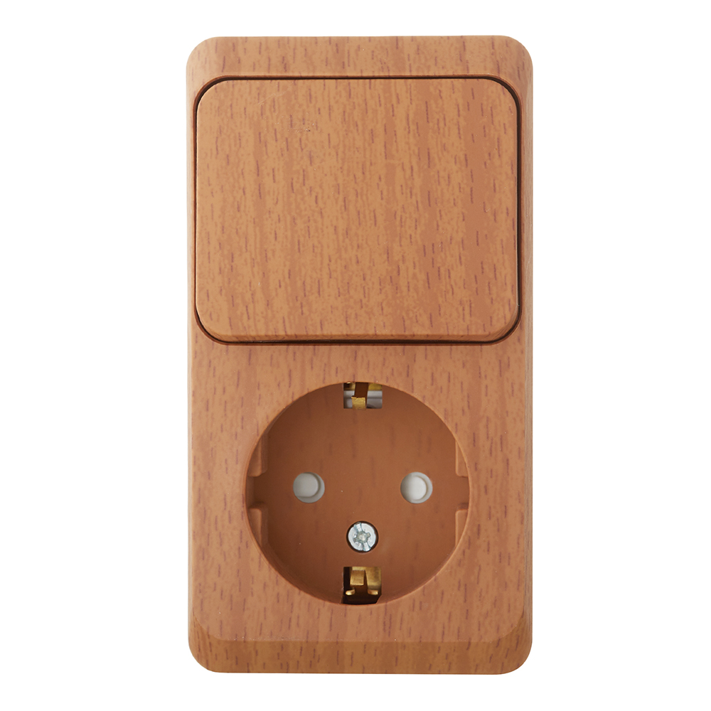 original-35155.jpg Блок выключатель и розетка Systeme Electric Этюд одноклавишный накладной бук (BPA16-201T) — изображение 1