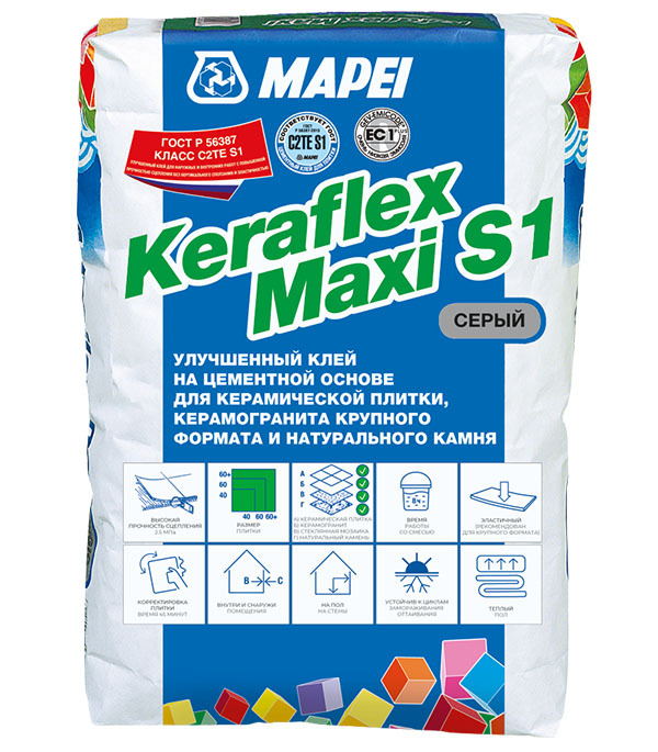 original-35181.jpg Клей для плитки/ керамогранита/ камня Mapei Keraflex Maxi S1 эластичный серый класс C2 TE S1 25 кг — изображение 1