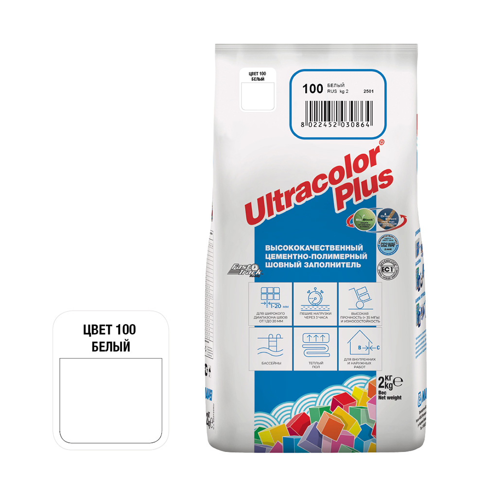 original-35183.jpg Затирка цементная Mapei Ultracolor Plus 100 белая 2 кг — изображение 1