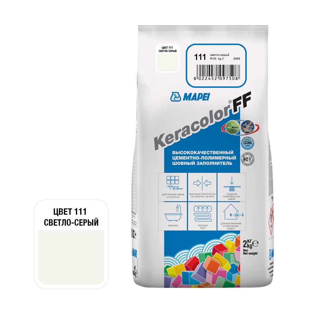 original-35193.jpg Затирка цементная Mapei Keracolor FF 111 светло-серая 2 кг — изображение 1
