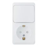 Блок выключатель и розетка Systeme Electric Этюд одноклавишный накладной белый (BPA16-201B)