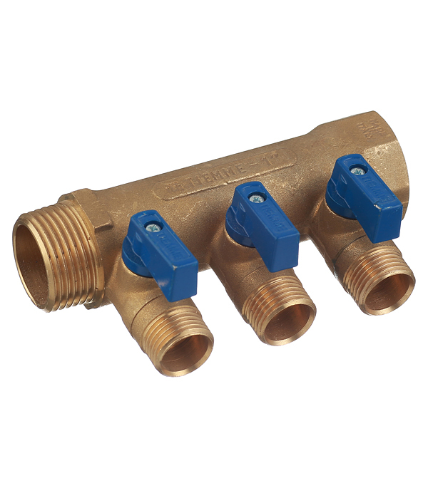 original-35633.jpg Коллектор Tiemme 1 ВР(г) х 3 выхода 1/2 НР(ш) ЕК х 1 НР(ш) с шаровыми кранами (1820046/1820005) — изображение 1