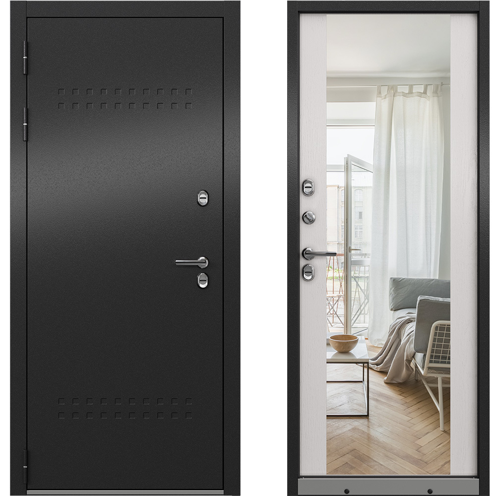 original-36660.jpg Дверь входная с терморазрывом Mastino Марлин левая букле антрацит - дуб белый скандинавский с зеркалом 960х2050 мм — изображение 1