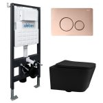 Комплект инсталляции Abber с унитазом Rechteck с кнопкой розовое золото и сиденьем микролифт (AC1201MB-AC0105-AC0121RG)