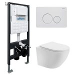 Комплект инсталляции Abber с унитазом Bequem с кнопкой белой и сиденьем микролифт (AC1100T-AC0105-AC0121MW)