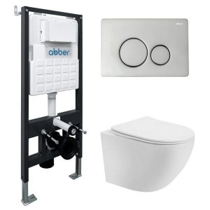 Комплект инсталляции Abber с унитазом Bequem с кнопкой хром и сиденьем микролифт (AC1100T-AC0105-AC0121)