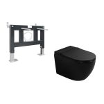 Комплект инсталляции Abber с унитазом Rechteck с кнопкой черной и сиденьем микролифт (AC1108PMB-AC0101P)