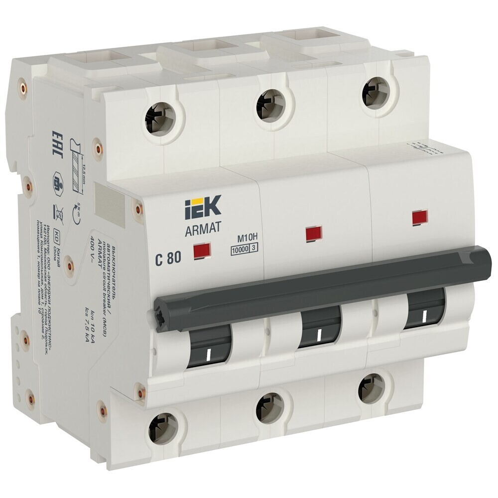 original-3888.jpg Автоматический выключатель модульный IEK Armat M10H 3P 80А тип C 10 кА 400 В (AR-M10H-3-C080) — изображение 1