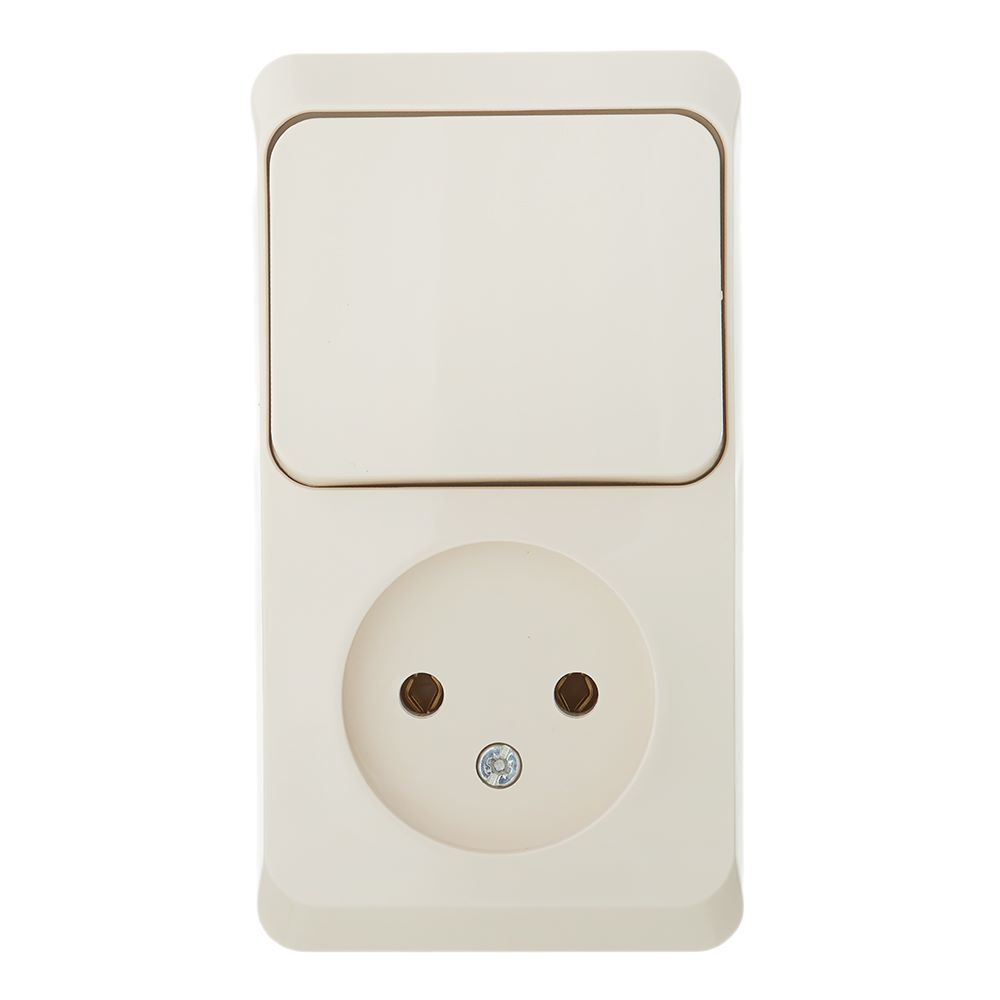 original-5459.jpg Блок выключатель и розетка Systeme Electric Этюд одноклавишный накладной кремовый (BPA16-204K) — изображение 1