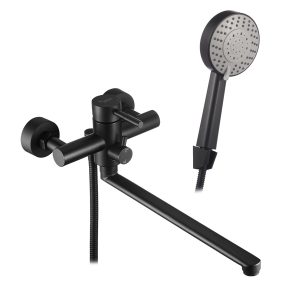 Смеситель для ванны Сorsa Deco AS черный однорычажный с длинным изливом с лейкой (FBTAS3B)