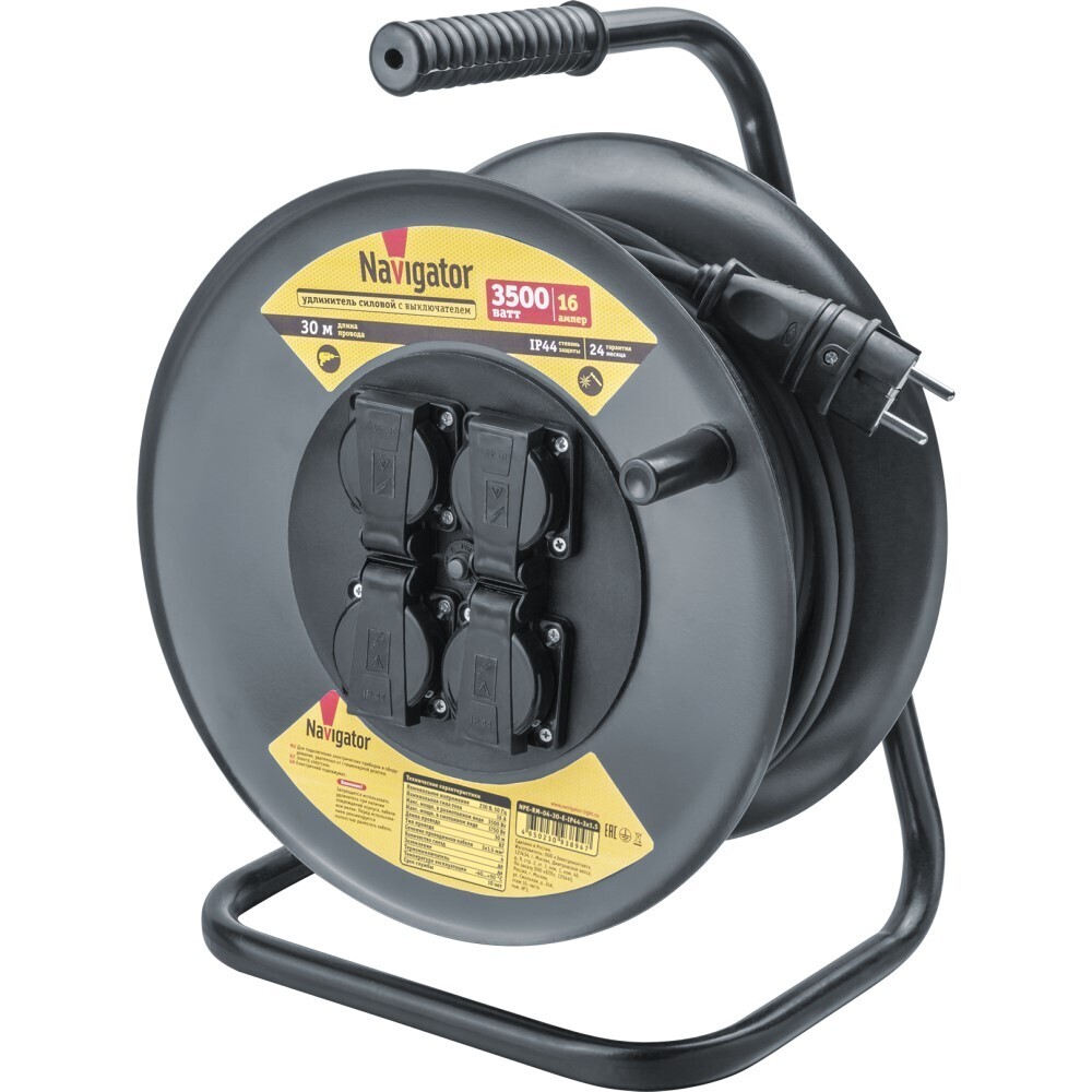 original-589.jpg Удлинитель Navigator с заземлением 30 м на катушке 3,5 кВт 4 розетки КГ 3х1,5 кв.мм IP44 — изображение 1