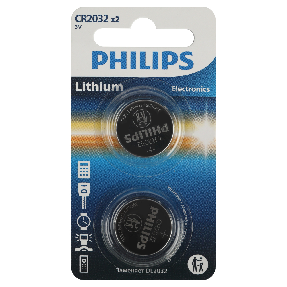 original-6450.jpg Батарейка Philips Lithium таблетка CR2032 3 В (2 шт.) (Б0062716) — изображение 1