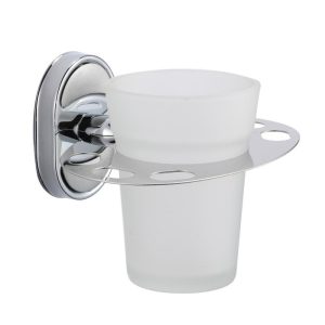 Стакан для ванной РМС с держателем стекло матовый/металл белый (A6020-1)