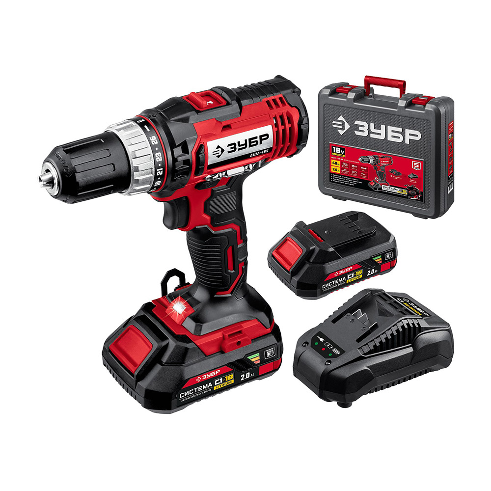 original-6739.jpg Дрель-шуруповерт аккумуляторная Зубр ДШЛ-185-22 18 В 2 Ач Li-Ion 2 АКБ и ЗУ — изображение 1