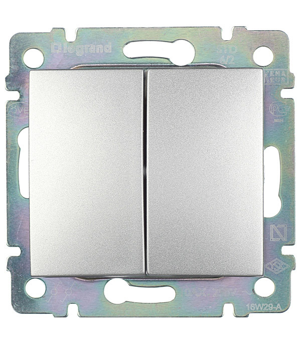 original-6774.jpg Переключатель Legrand Valena двухклавишный встраиваемый алюминий (694339) — изображение 1