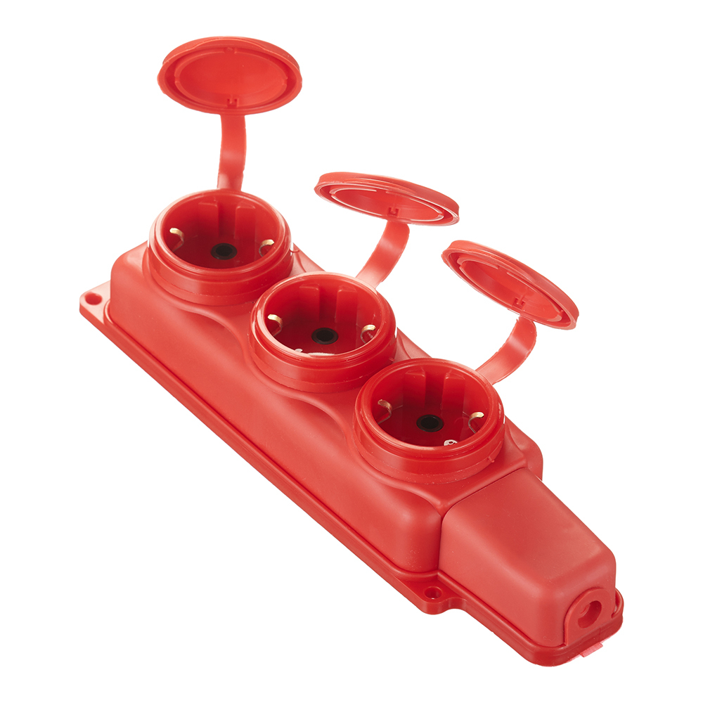 original-6804.jpg Розетка штепсельная Svet тройная с заземлением IP44 настенная красная — изображение 1