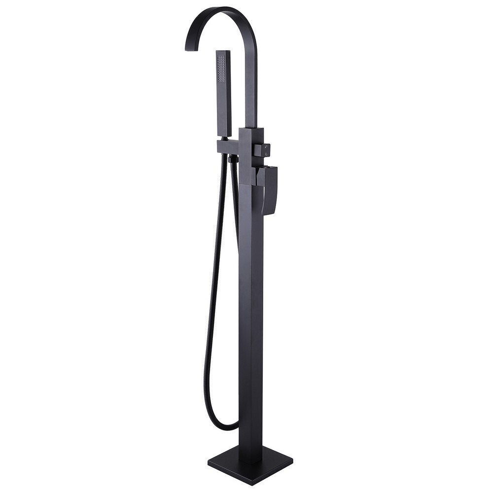 original-828.jpg Смеситель для ванны напольный Abber Wasserfall черный матовый однорычажный с лейкой (AF8615B) — изображение 1