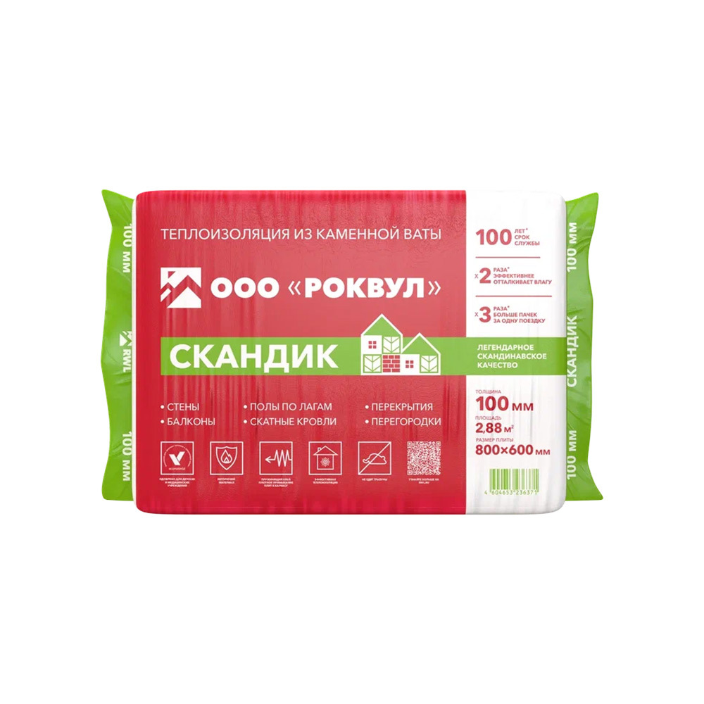 original-8968.jpg Утеплитель Роквул Лайт Баттс Скандик 100х600х800 мм 2,88 кв.м — изображение 1
