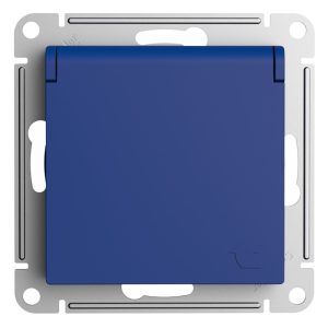 Розетка Systeme Electric AtlasDesign встраиваемая аквамарин со шторками с крышкой (ATN001146)