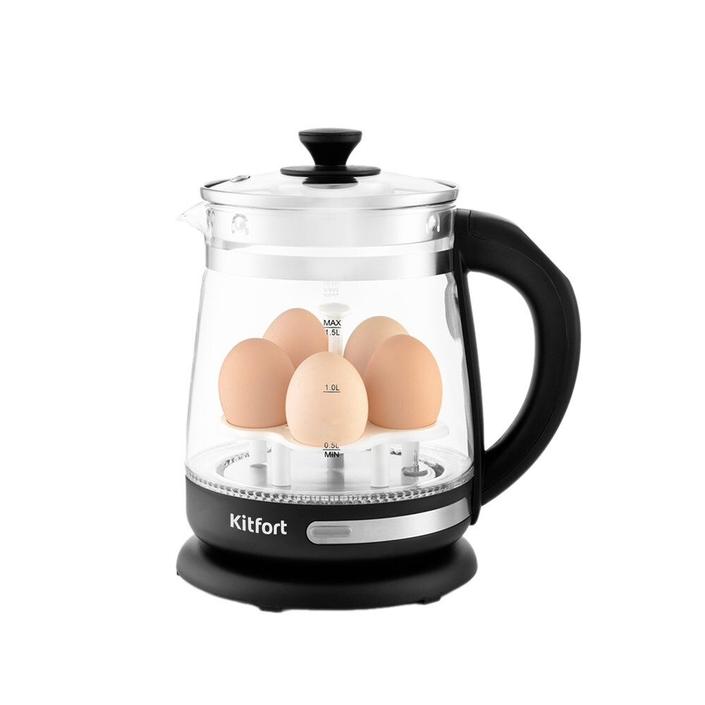 original-9003.jpg Электрический чайник Kitfort КТ-656 1,5 л с подставкой для варки яиц черный — изображение 1