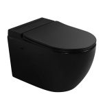 Унитаз подвесной Abber Bequem безободковый черный матовый с сиденьем дюропласт микролифт с импульсным смывом (AC1108PMB)