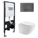 Комплект инсталляции Abber с унитазом Bequem с кнопкой никель и сиденьем микролифт (AC1100T-AC0105-AC0120NG)