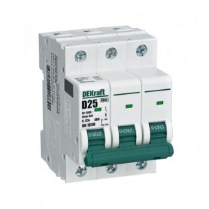 Автоматический выключатель модульный Dekraft ВА-103 3P 63А тип D 6 кА 400 В (12562DEK)